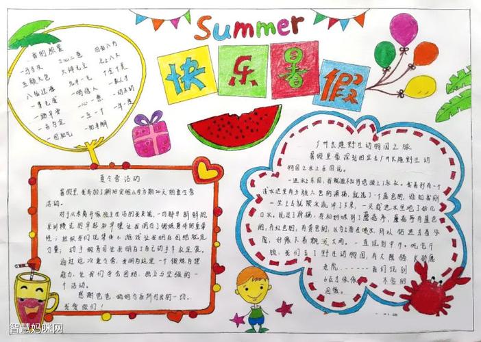 我的快乐暑假六年级手抄报(快乐暑假生活手抄报作品27张)