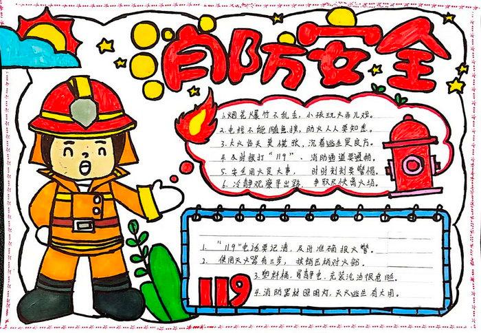 关于119消防宣传手抄报五年级(小学生消防手抄报推荐19幅)