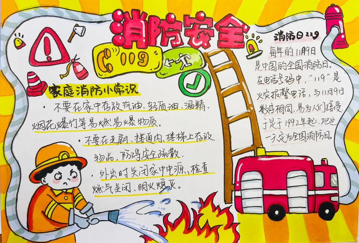 3-5岁幼儿消防安全画手抄报(关于消防的手抄报作品22幅)