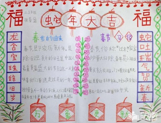 春节手抄报简短句子四年级