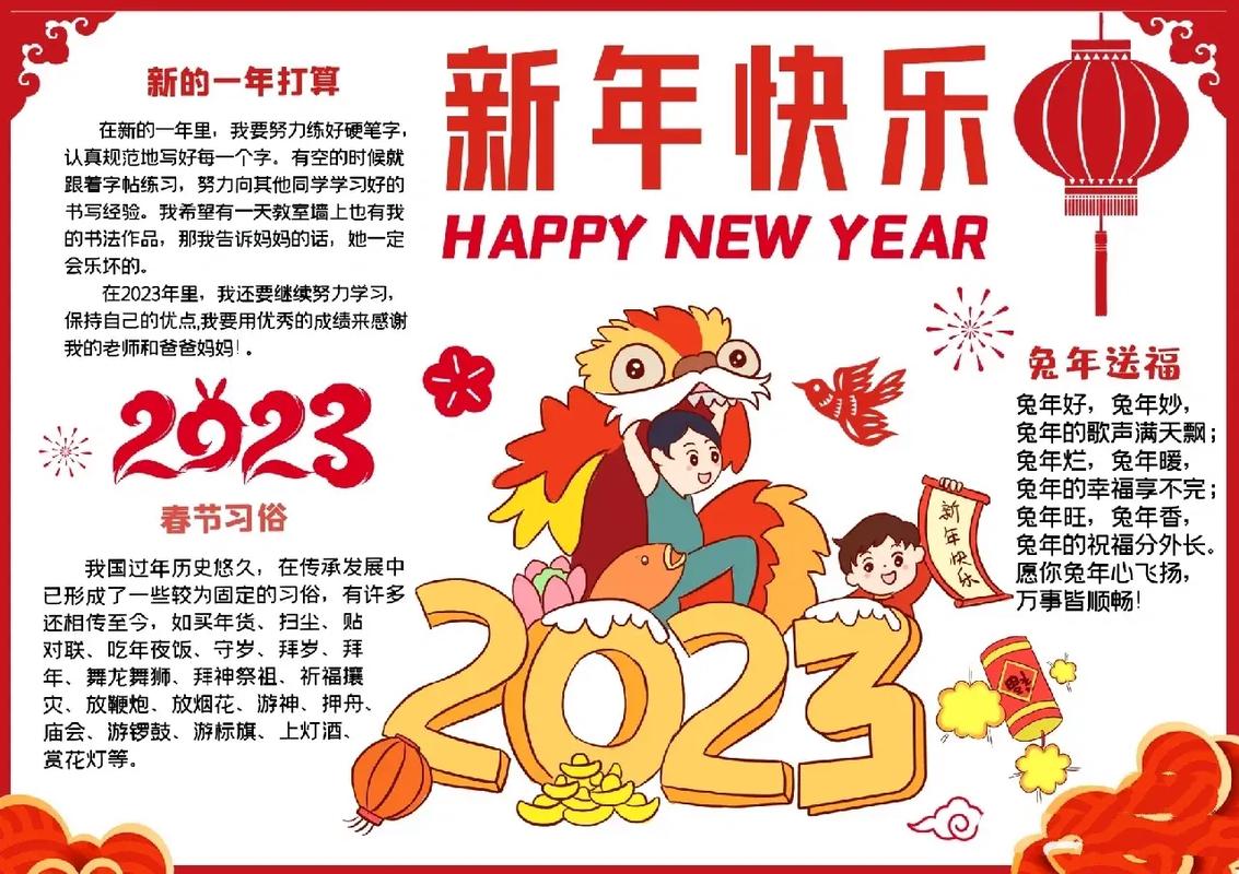 2023年新年手抄报兔年大吉(春节习俗手抄报27份)