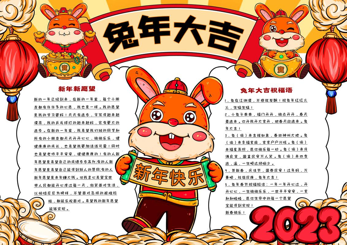 兔年春节的手抄报二年级简单(新年手抄报精选28幅)